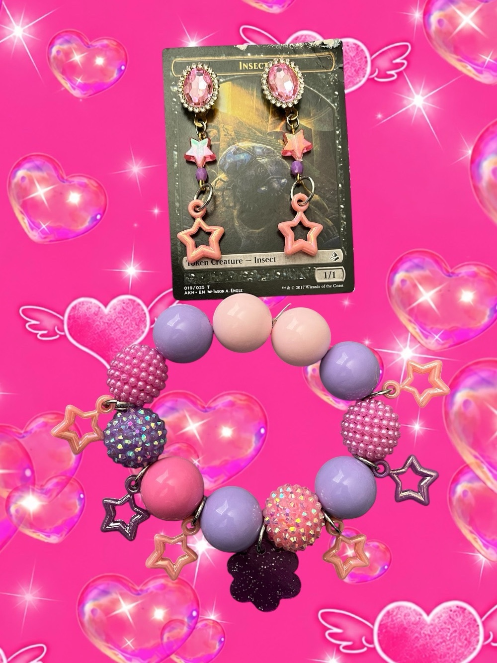 Kids Pink & Lavender Star Charm Bracelet and Earrings Set